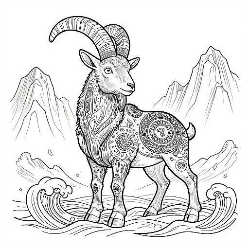 Elegant Capricorn Mandala Coloring Page
