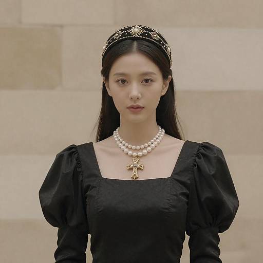 Regal Woman with Pearl Cross Pendant