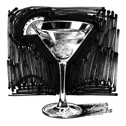 High-Contrast Ink Martini Drawing