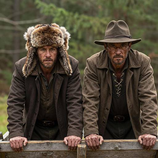 Two Rugged Men on a Wooden Cart