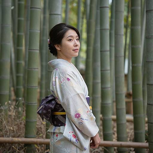 Asian Woman in Bamboo Forest