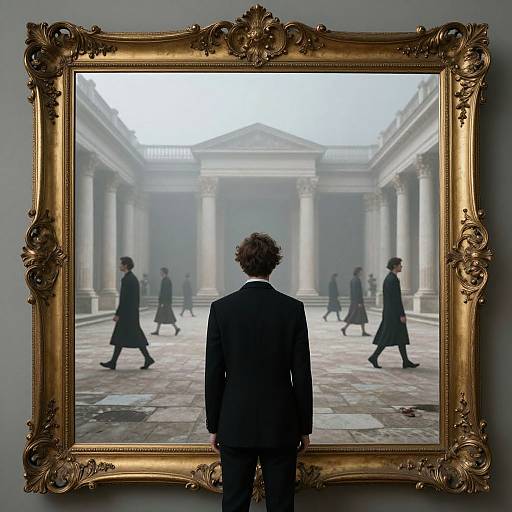 Surreal Mirror Reflection in Courtyard