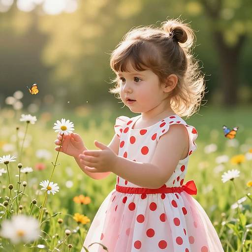 Young Girl in Sunny Flower Meadow