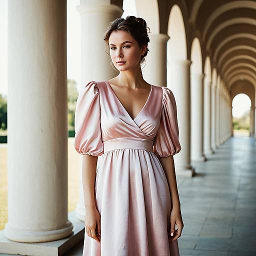 Woman in Pink Satin Dress Outdoors