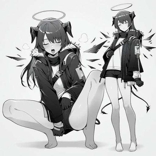 Monochrome Fantasy Girl with Wings