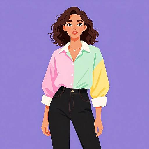 Stylish Woman in Pastel Color Block Outfit