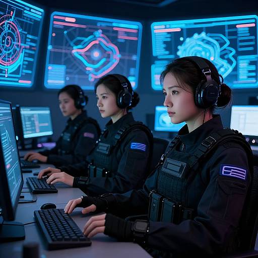Futuristic Female Operators in Command Center