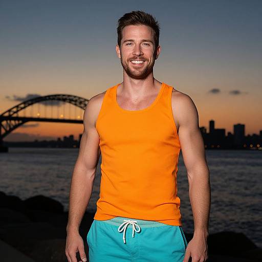 Smiling Man by Twilight Cityscape