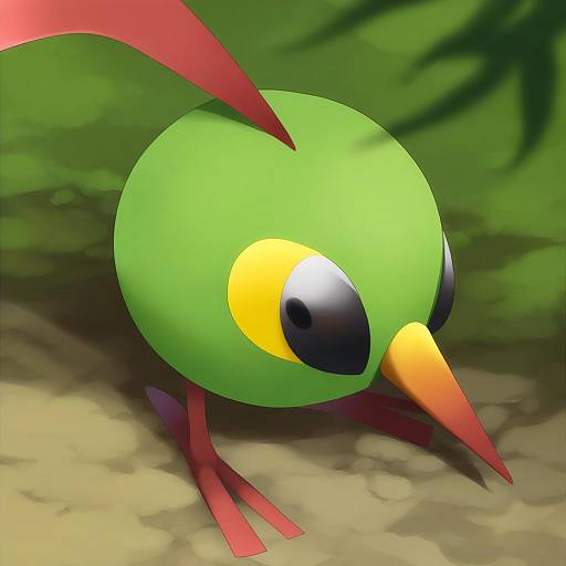 Illustration of Natu, pokemon in the style of Harano