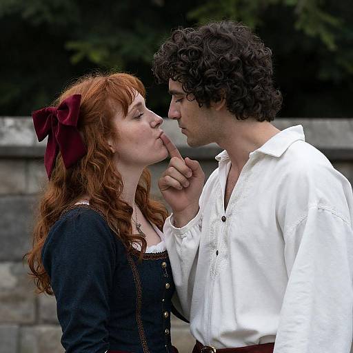 Playful Medieval Couple by Stone Wall