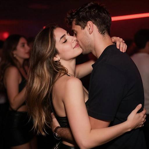 Red Lit Nightclub Intimate Embrace Portrait