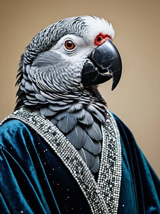 Royal African Grey Parrot in Velvet Robe