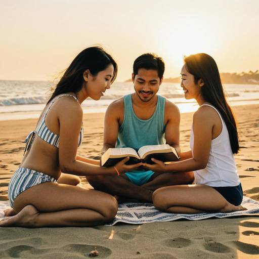 Diverse Friends Studying Bible at Sunset