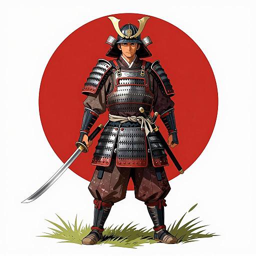 Confident Samurai in Metallic Armor