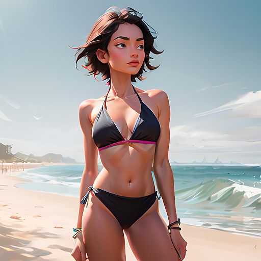 Vibrant Beach Scene with Adventurous Wanderer