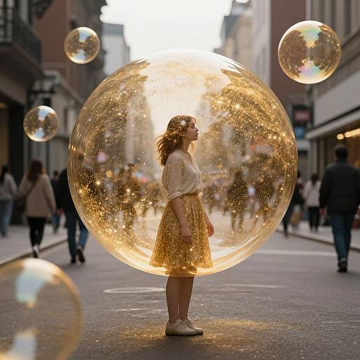 Golden Bubble Serenity in Urban Street