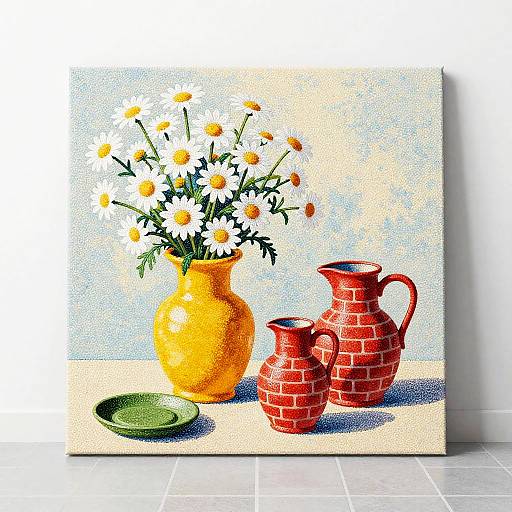 Pointillism Daisies with Memphis Geometry