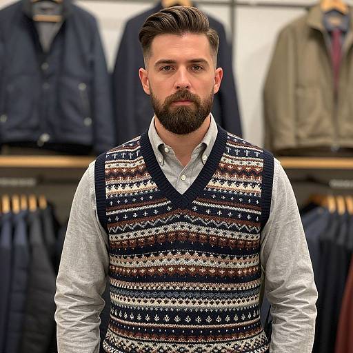 Stylish Man in Patterned Sweater Vest