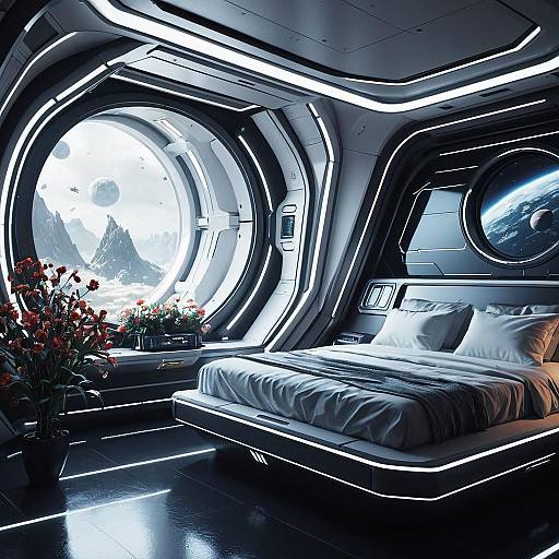 Futuristic Spaceship Bedroom Interior