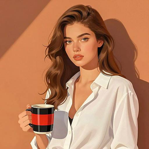 Young Woman Holding Coffee Mug Digital Illustration