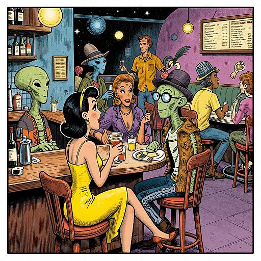 Lively Space Cafe in Robert Crumb Style