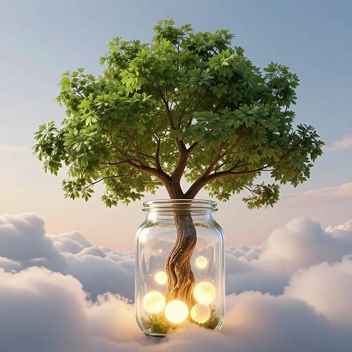 Majestic Tree in Glowing Sunlight Jar