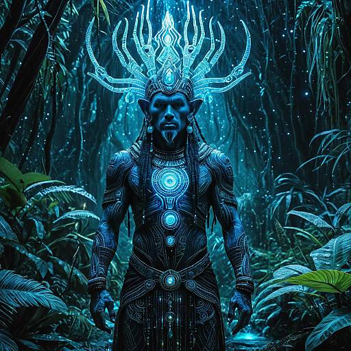 Bioluminescent Alien Shaman in Jungle