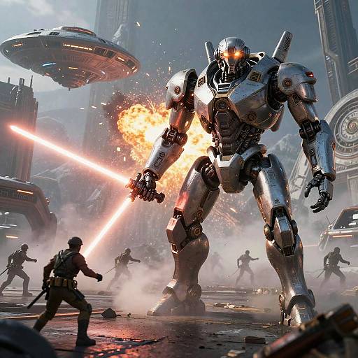 Epic Sci-Fi Mecha Robot Battle Scene