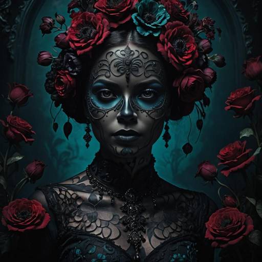Gothic Portrait with Floral Accents