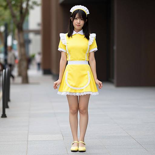 Woman in Yellow Waitress Dress