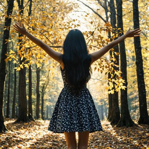 Woman Embracing Autumn in Forest