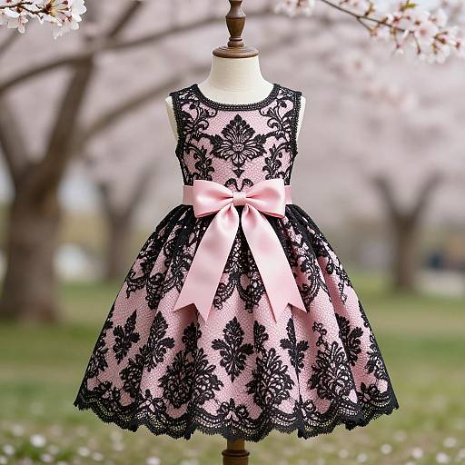 Elegant Pink and Black Lace Dress
