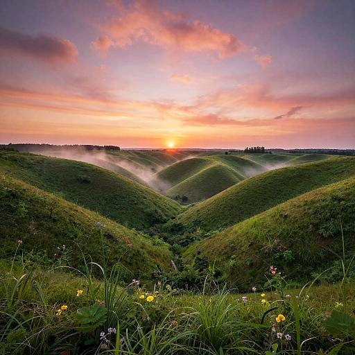 Surreal Circular Hills at Sunset
