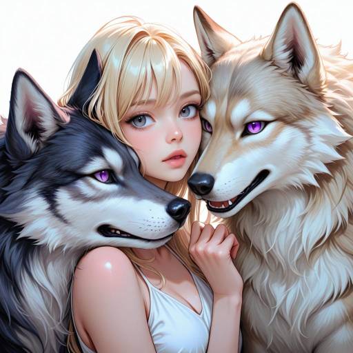 Blonde Wolf Girl with Purple Eyes