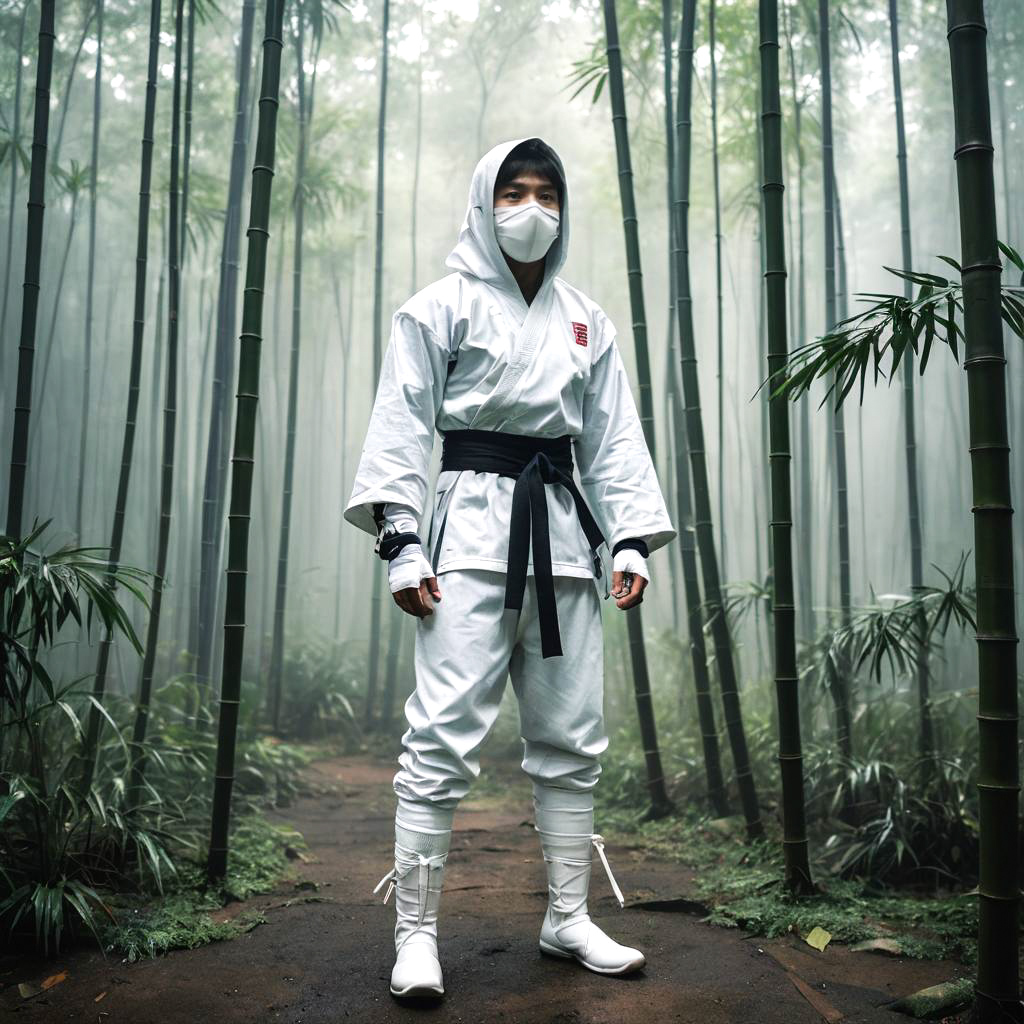 Mysterious Ninja Warrior in Bamboo Forest