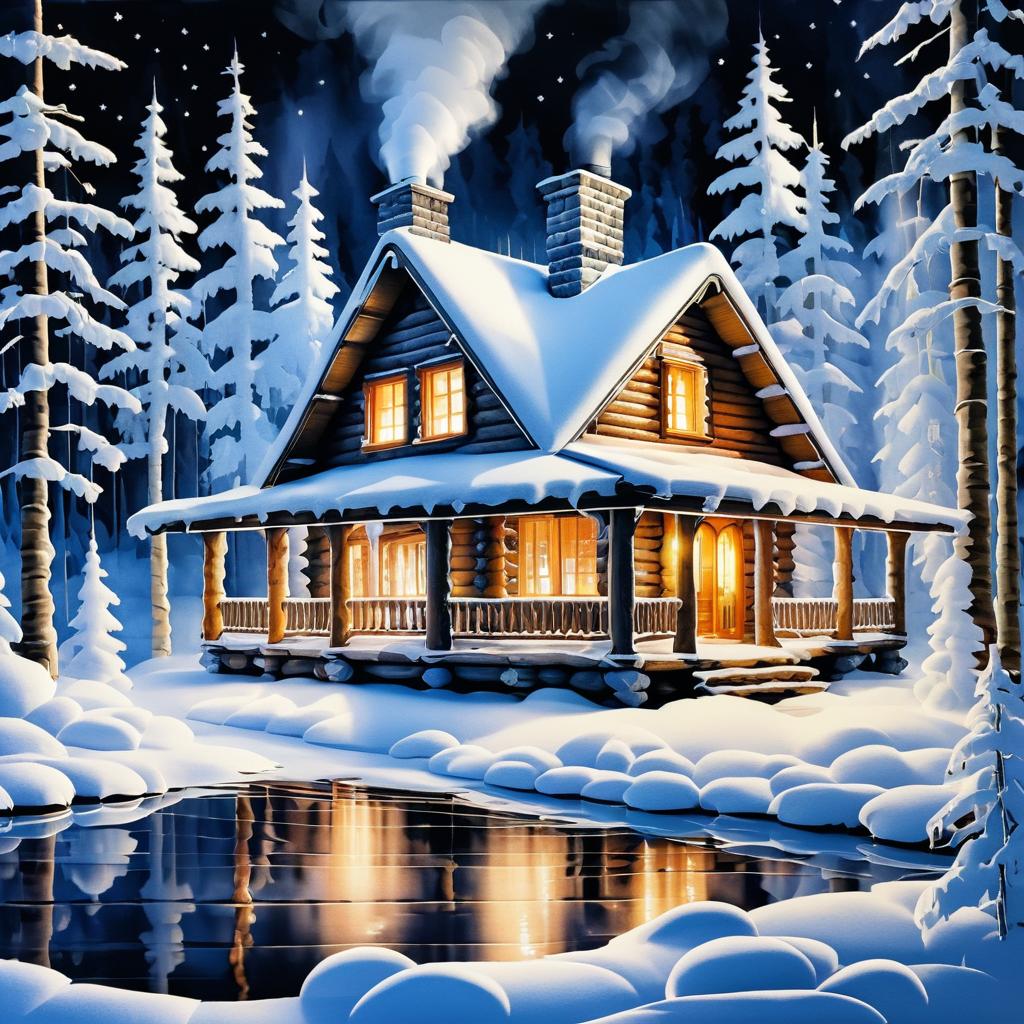 Cozy Log Cabin in Snowy Wonderland