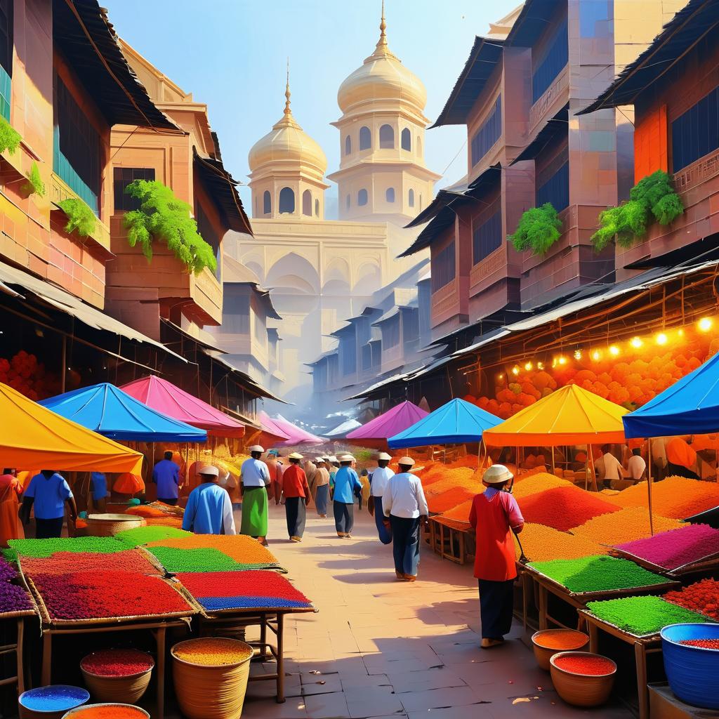 Vibrant Market Scene in Oil Painting