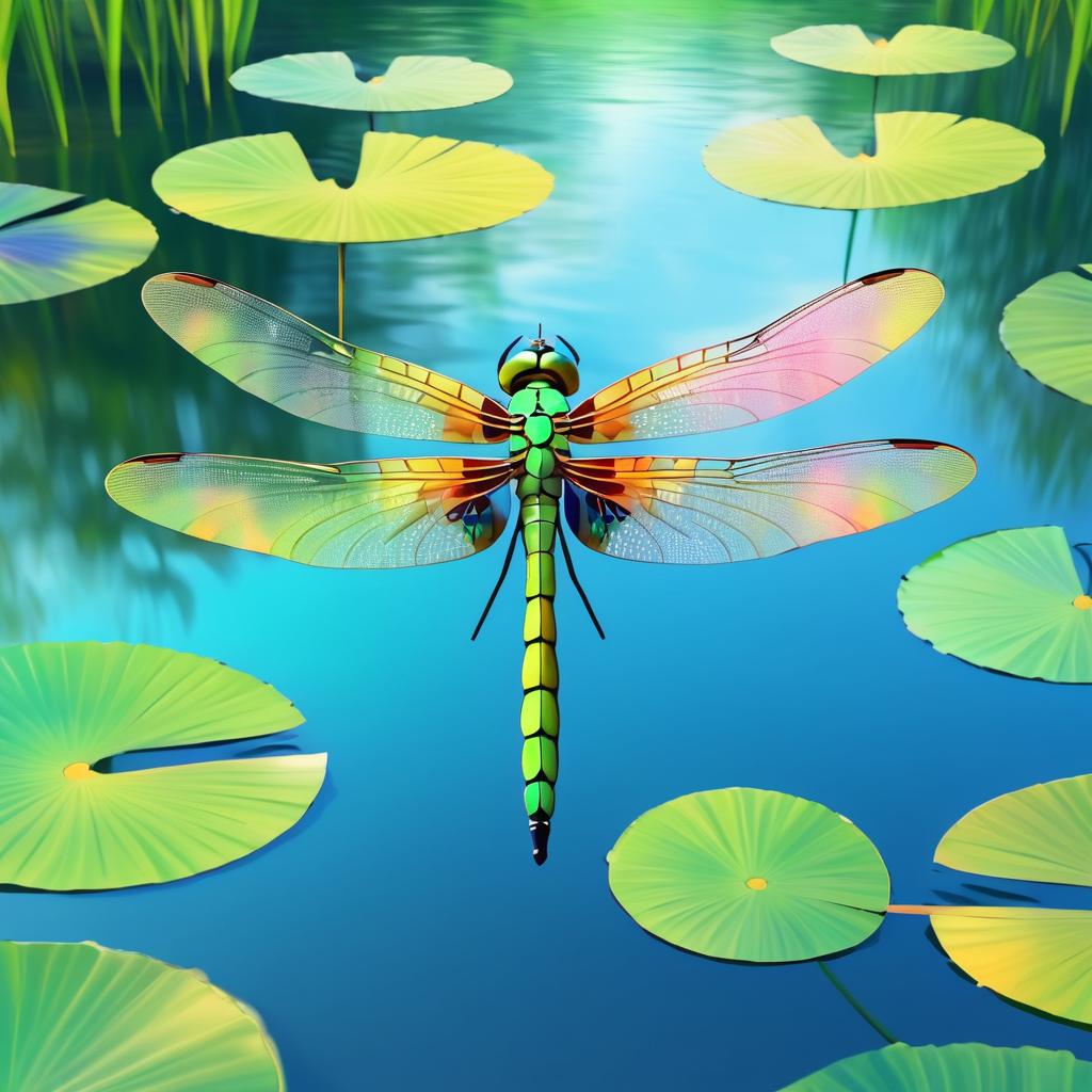 Whimsical Dragonfly Over Tranquil Pond