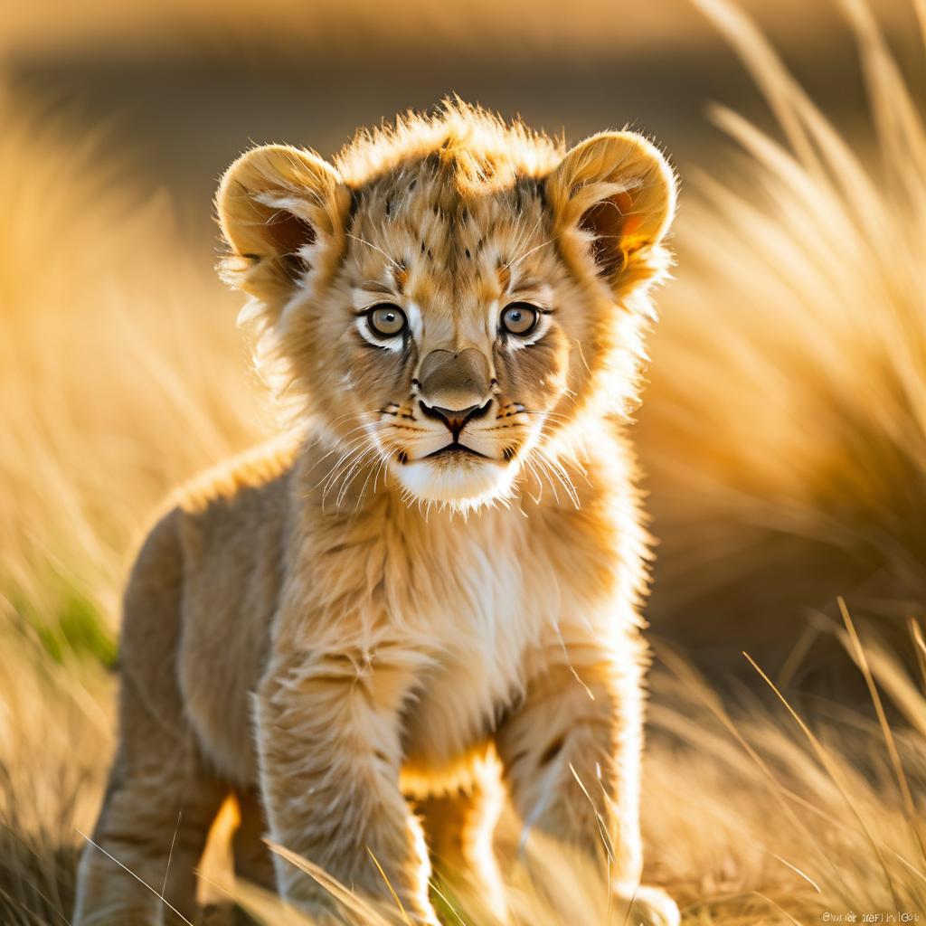 Sunlit Baby Lion Cub Close-Up