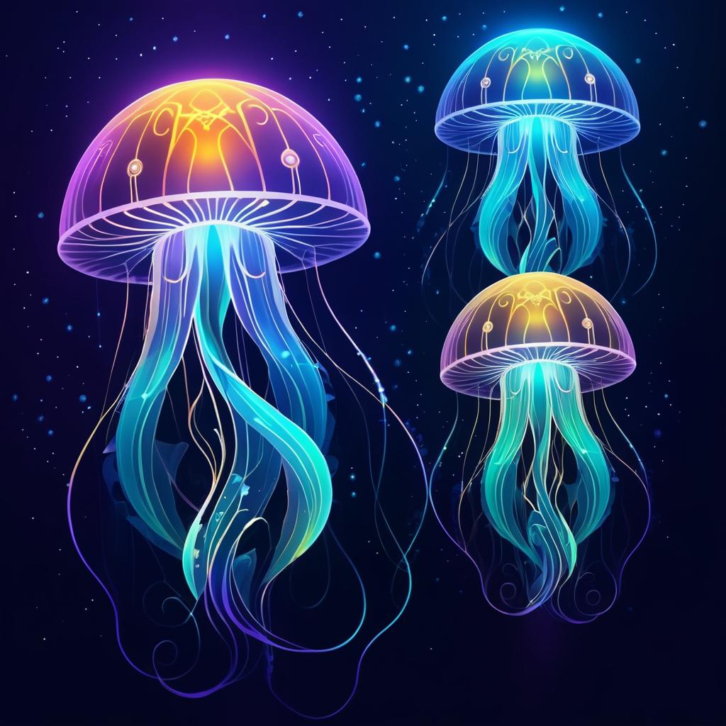 Surreal Bio-luminescent Jellyfish Illustration