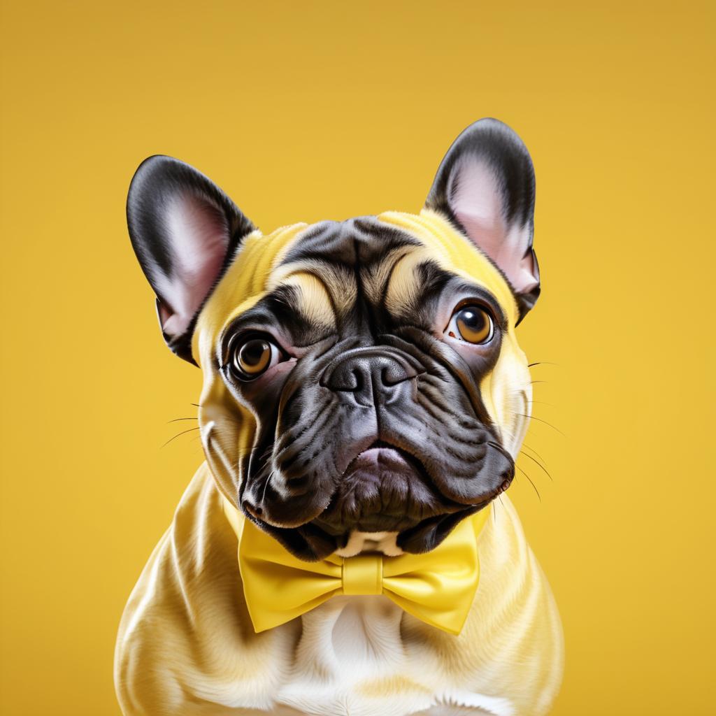 Realistic French Bulldog Portrait on Yellow