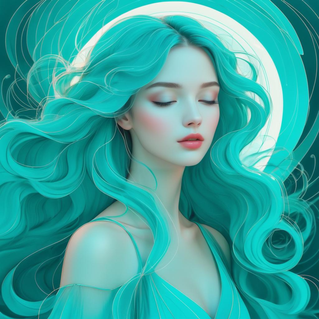 Ethereal Woman with Teal Hair Illustration