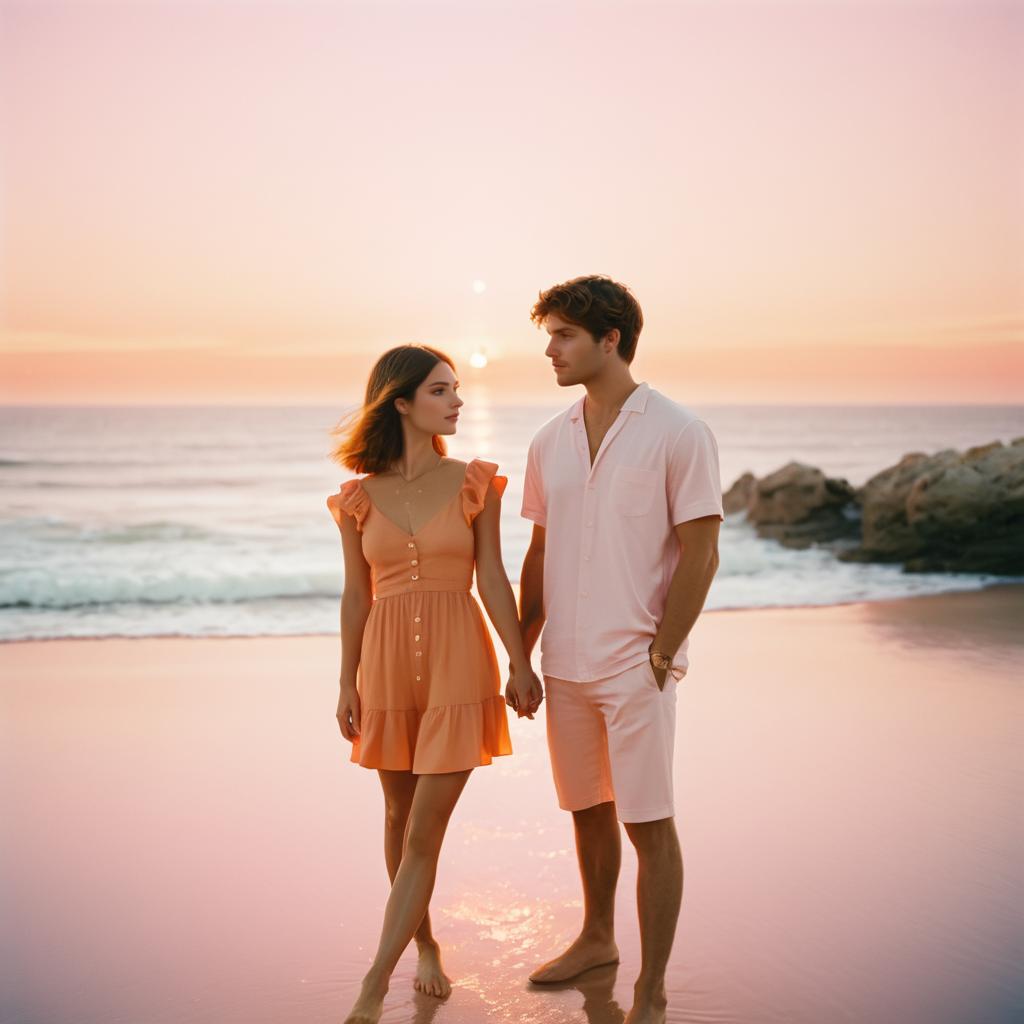 Cinematic Beach Sunset with Young Couple