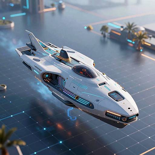 Neon AI Ship on Digital Grid