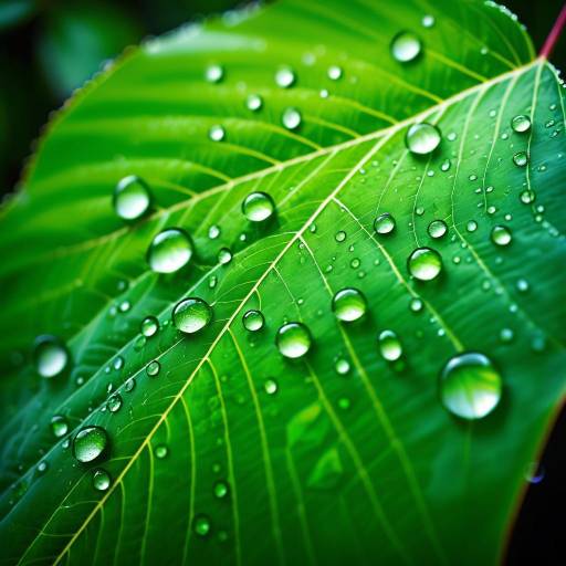 Green Leaf with Water Droplets Macro