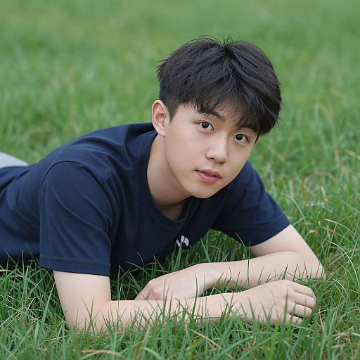 Young Man Standing in Grass