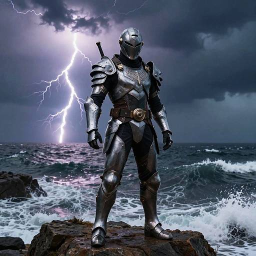 Cobriso: Armored Warrior on Stormy Cliff