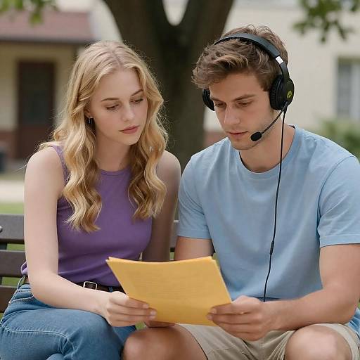 Young People Studying Together Outdoors