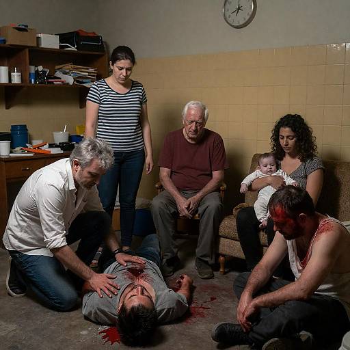 Tense Moment in a Dimly Lit Room