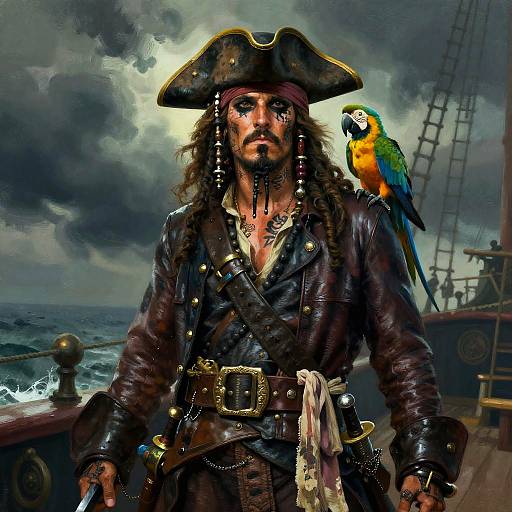 Rugged Pirate with Parrot and Cutlass